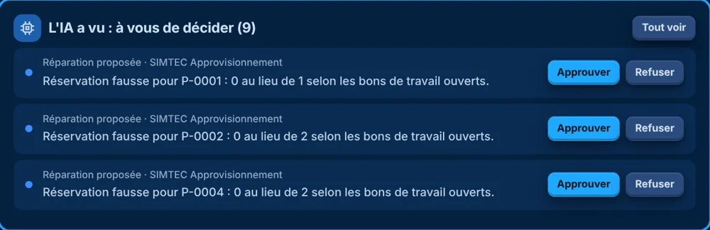 Écran « L'IA a vu » de SIMTEC Premium