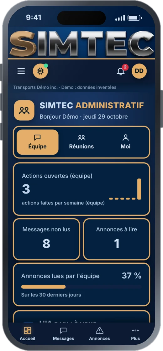 SIMTEC Administratif sur téléphone